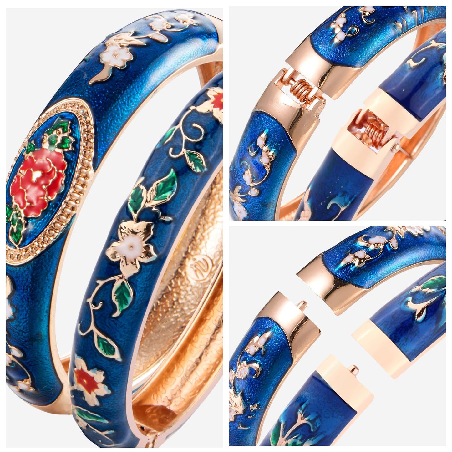 UJOY Cloisonne Bangles Gorgeous National Enameled Plated Handcrafted Jewelry Bracelets Gifts with Box 55C58-55A82 Blue