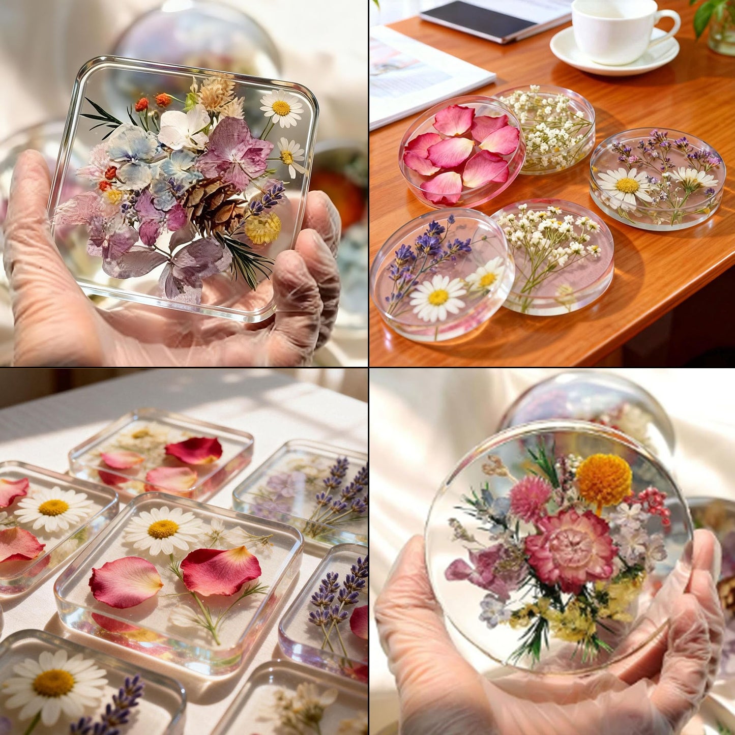 12-Cavity Extra Deep Coaster Resin Molds Silicone,4 Inches Round and Squares Coaster Silicone Molds for Resin,Coaster Epoxy Resin Molds for Flower Bouquet