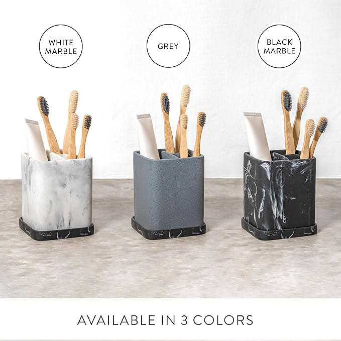 zccz Toothbrush Holder, Countertop Marble Look Electric Toothbrush Toothpaste Makeup Brush Razor Holder Stand Bathroom Organizer with Detachable Tray