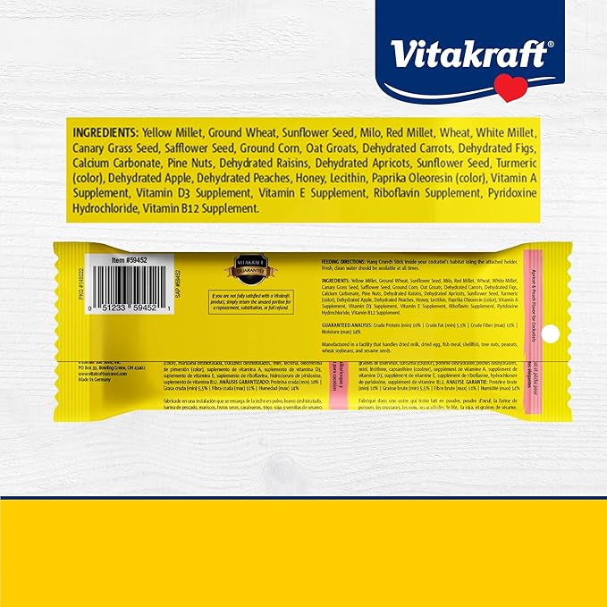 Vitakraft Crunch Sticks Cockatiel Treat Apricot & Peach Flavor - 2 Sticks
