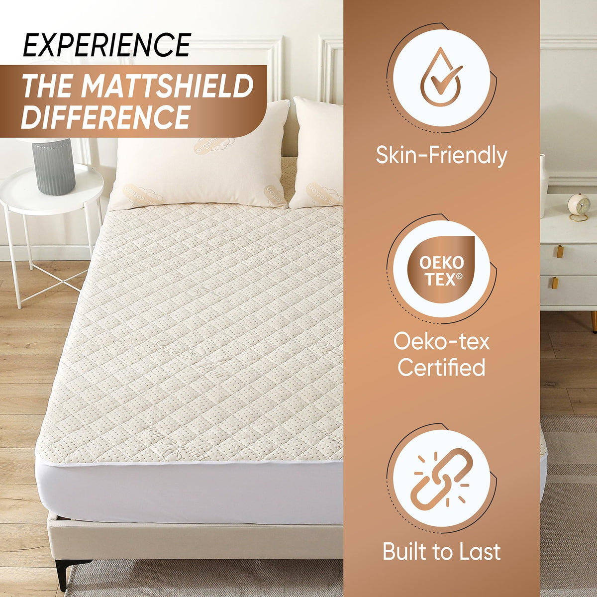 Luxury Quilted Organic Cotton Mattress Protector Queen Size