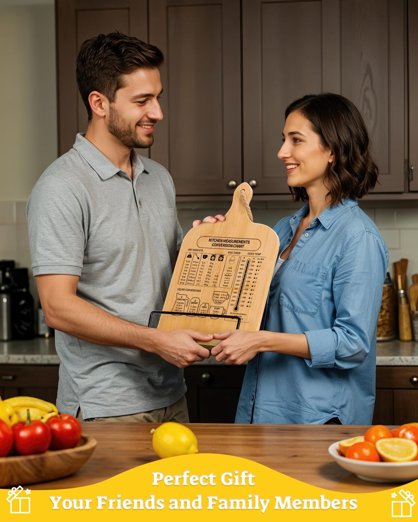 IKEDAS Bamboo Cookbook Stand, Sturdy Cook Book Holder, Recipe Book Holder with Measurement Conversion Chart, Cookbook Stand for Kitchen Counters, Essential Accessories for Holding Cookbooks