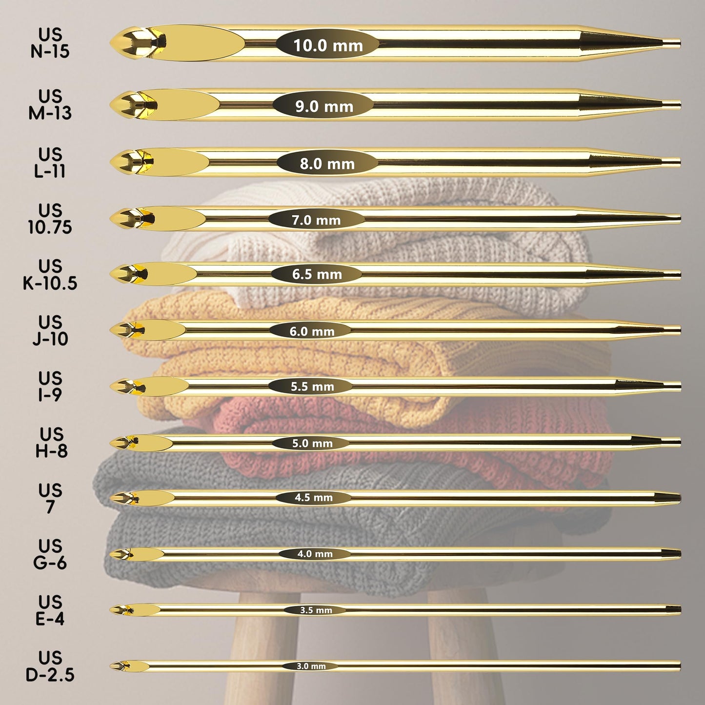 27Pc Gold Plated Tunisian Crochet Hooks Set 3mm-10mm, Interchangeable Aluminum Crochet Hook with Cable, Long Crochet Hooks for Tunisian Crochet, Versatile Crochet Hook Set for Craft Enthusiasts