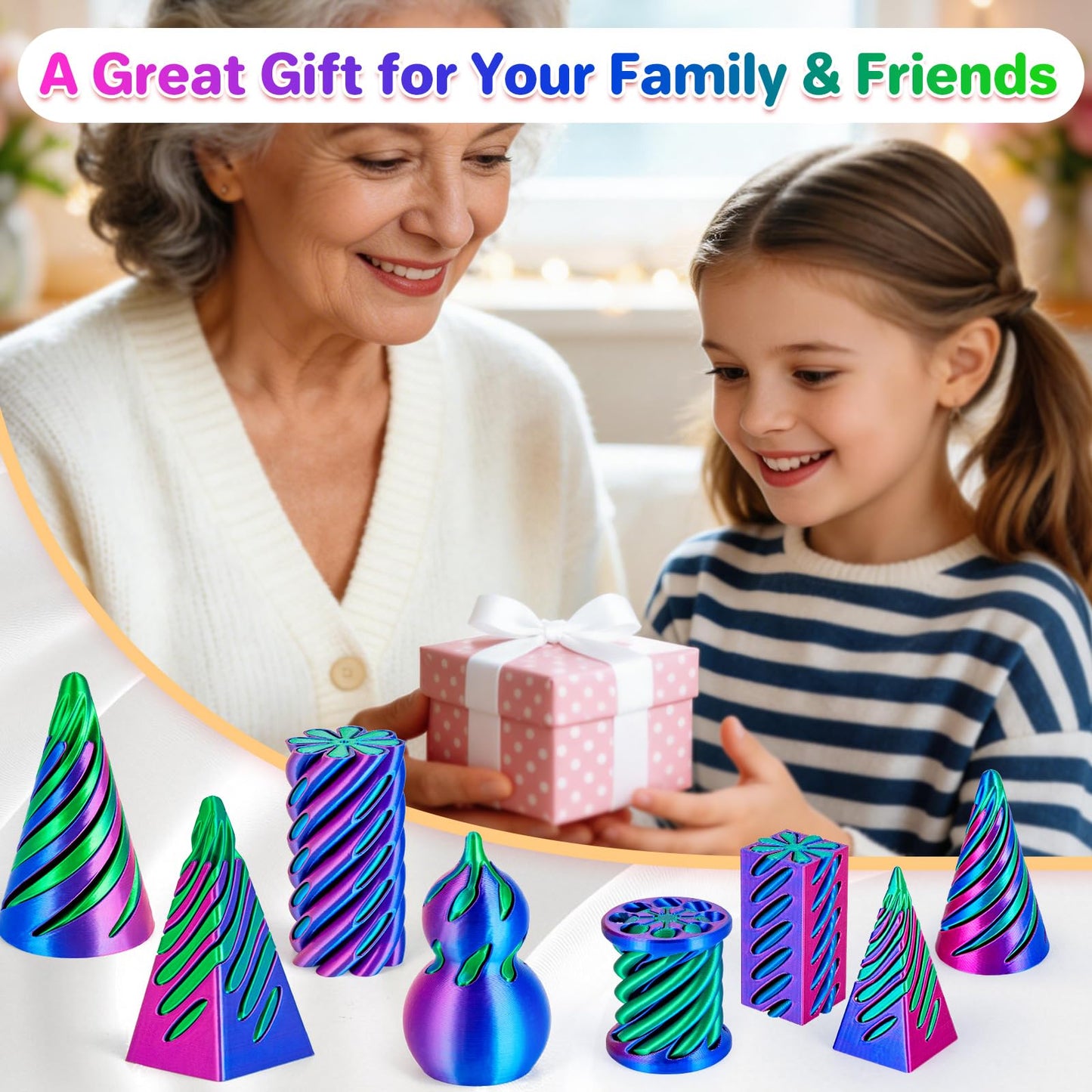 3Dgenius 8 Pack Spiral Cone Fidget Toys 3D Printed Spiral Fidget Toys Impossible Cone 3D Printed Fidgets Impossible Pyramid Passthrough 3D Printed Toys for Adults & Kids for Anxiety Relaxing, 8PCS