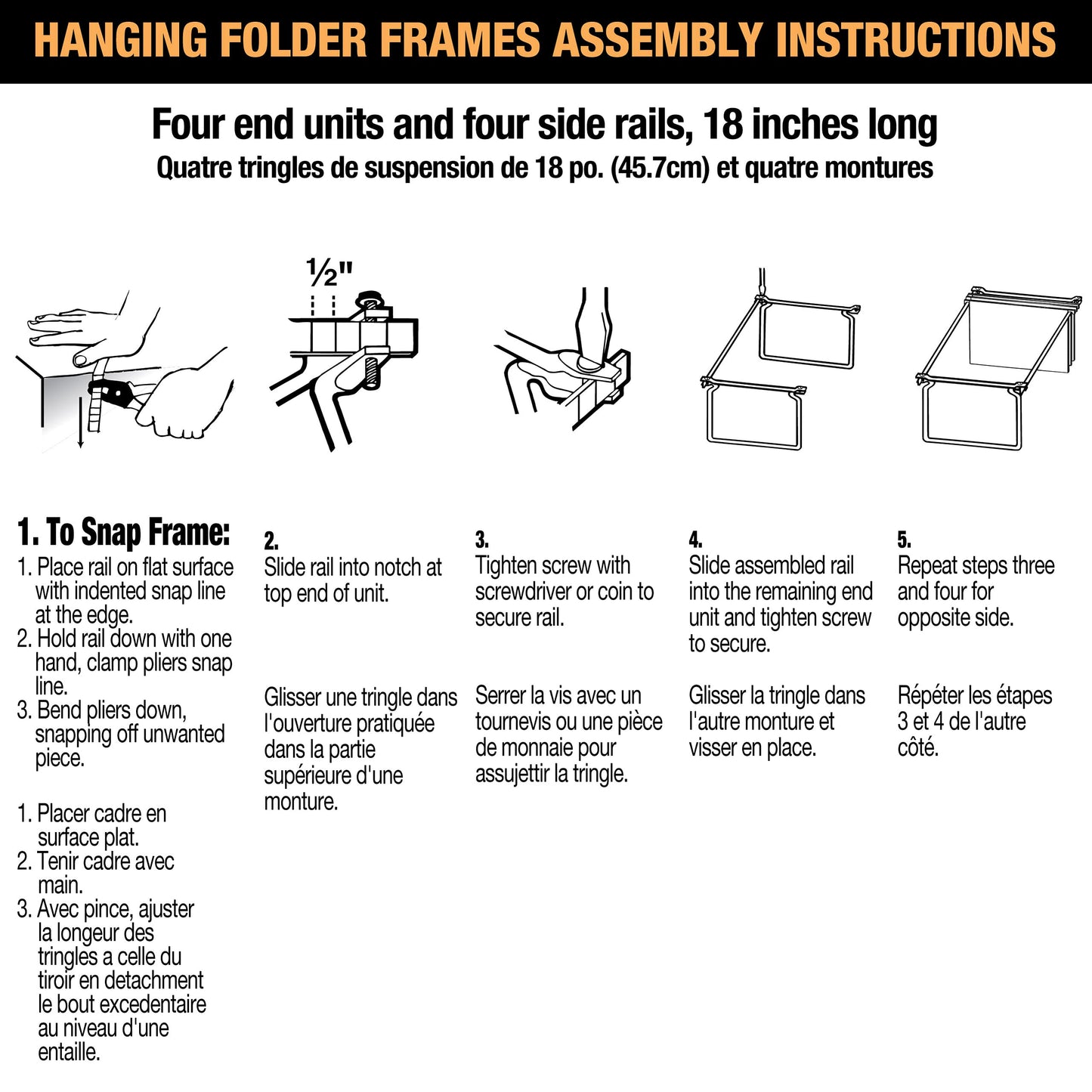 Officemate Hanging File Frame, Letter Size, Adjustable 14 to 18-Inches, 2 Count (Pack of 1),Silver, 91990
