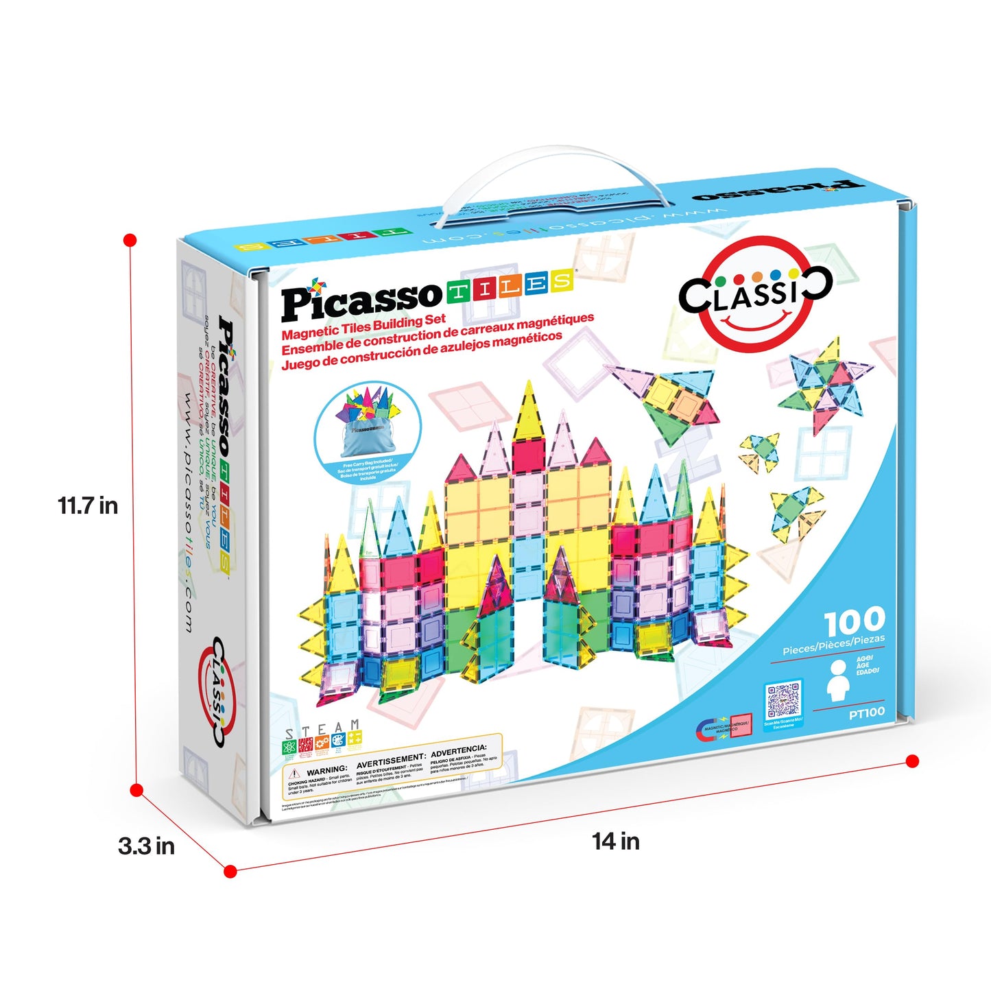 PicassoTiles 100 Piece Set 100pcs Magnet Building Tiles Clear Magnetic 3D Blocks Construction Playboards, Creativity Beyond Imagination, Inspirational, Recreational, Educational Conventional