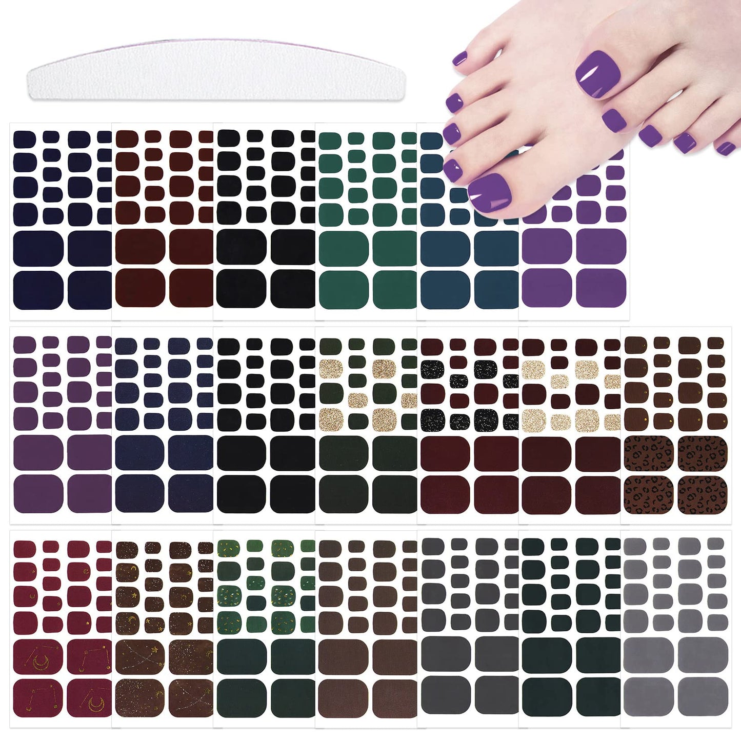 YECIRALA 20 Sheets 440 Pcs Black Brown Toenail Polish Stickers for Women Nail Art Wraps - Full Nail Wraps for Toes
