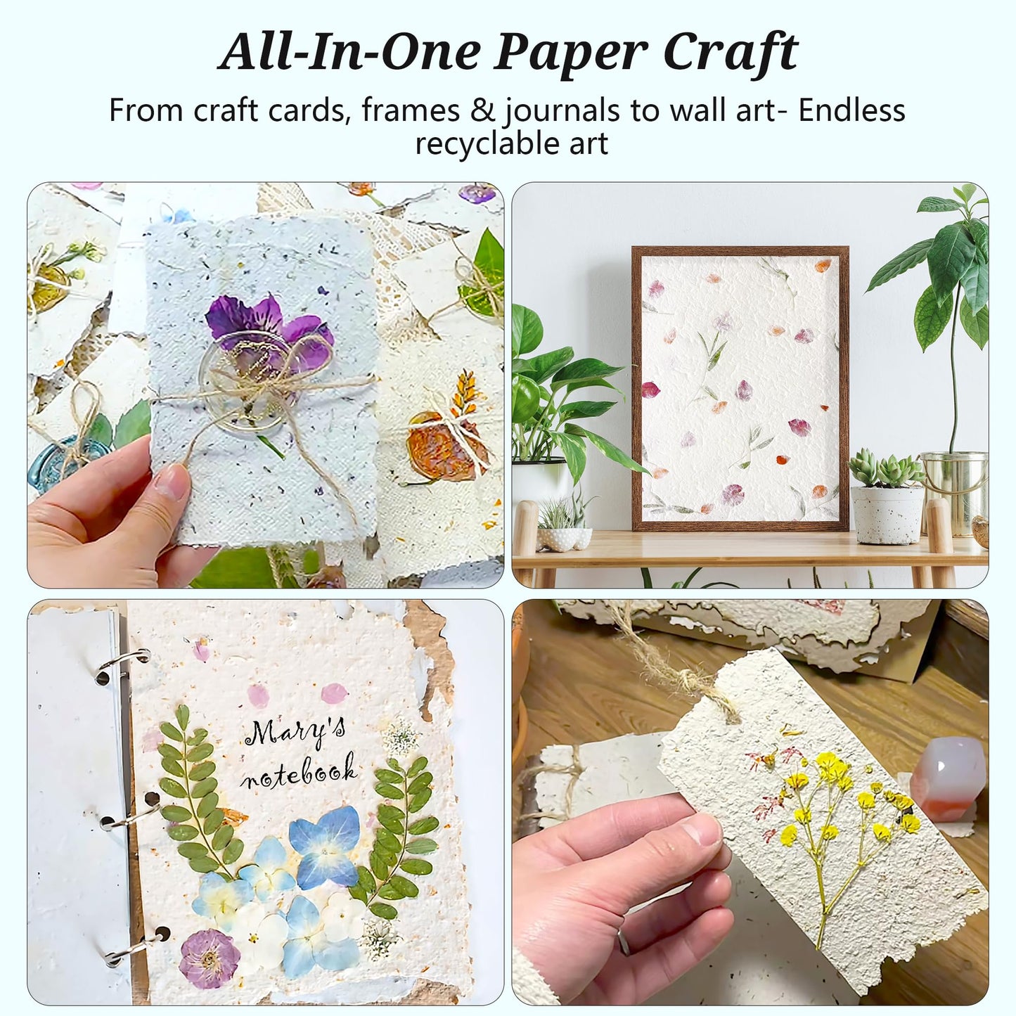 Aboofx Paper Making Kit, A5 & A6 Size Paper Making Screen Frame Kit, Wooden Mold and Deckle with Mesh, Absorbent Papers, Sponge and Confetti, DIY Handmade Papers Making Supplies Gift for Craft Lovers