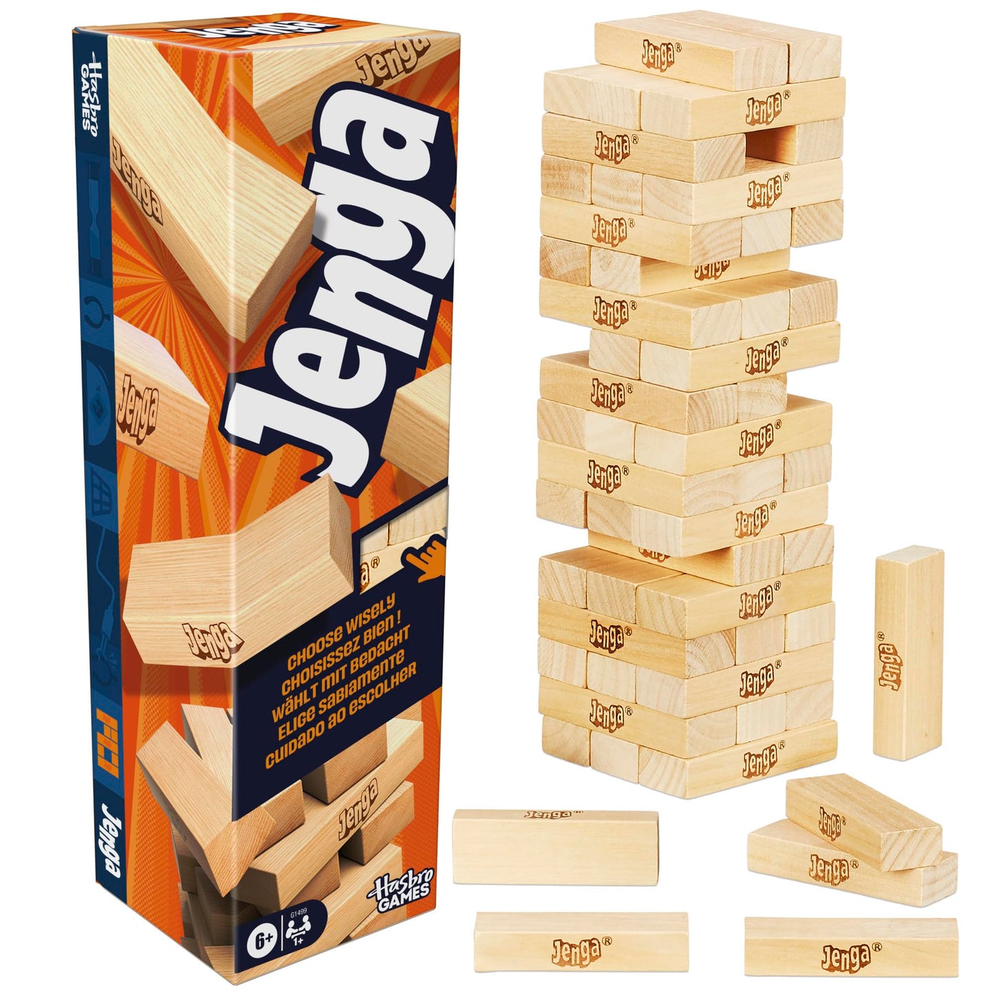 Official Hasbro Games Jenga Game | Digital Die for 6 More Ways to Play | Original Wood Block Game | Stacking Tower | Ages 6+ | 1+ Players | Party Games