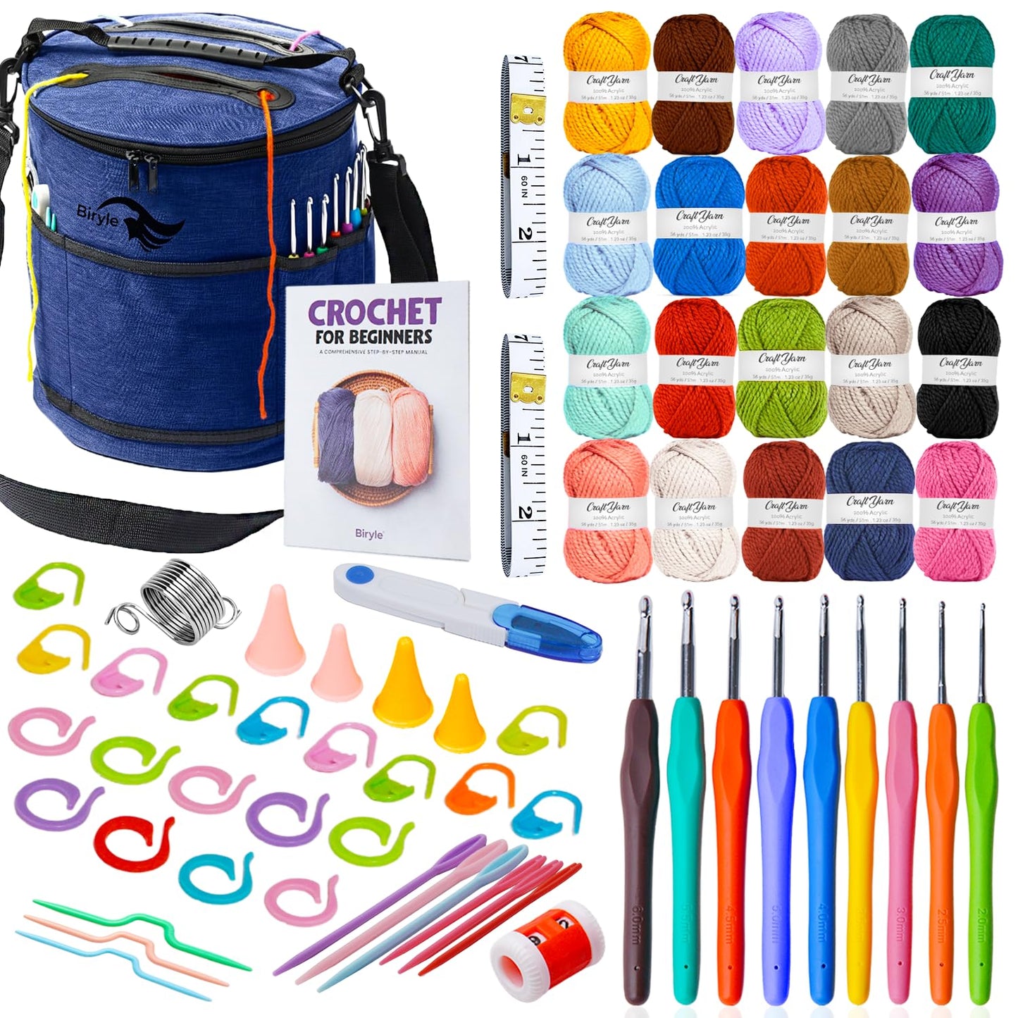 Crochet Kit for Beginners Adults & Kids | 69-Piece Complete Crochet Starter Kit 20 Yarn Colors 1120 Yards 9 Ergonomic Hooks | Learn to Crochet with Easy Step-by-Step Guide – Crocheting Supplies & Gift