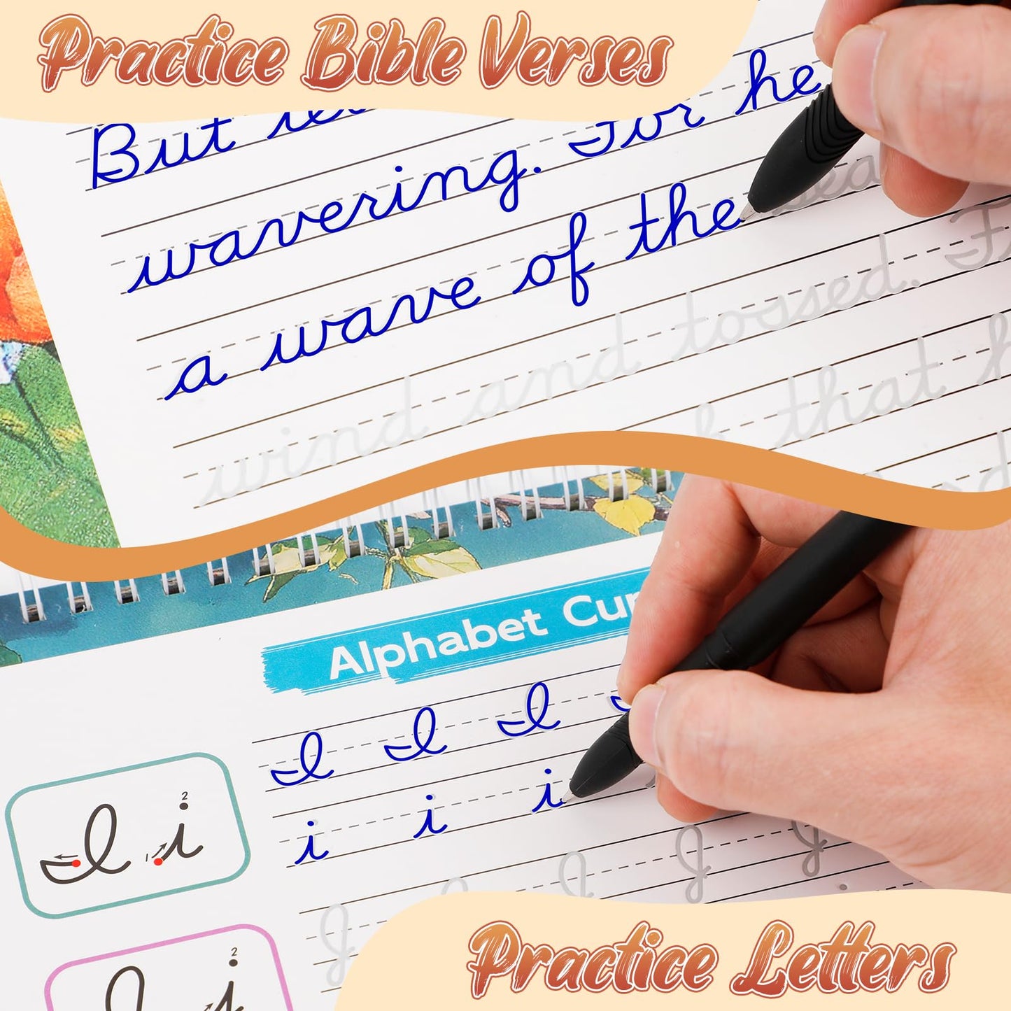 Grooved Cursive Handwriting Workbook for Kids 5-12 & Adults,Reusable Magic Practice Books with Disappearing Ink Pens,Grooved Kids Writing Book Cursive Workbook with Words Letters Bible Verses Sentence