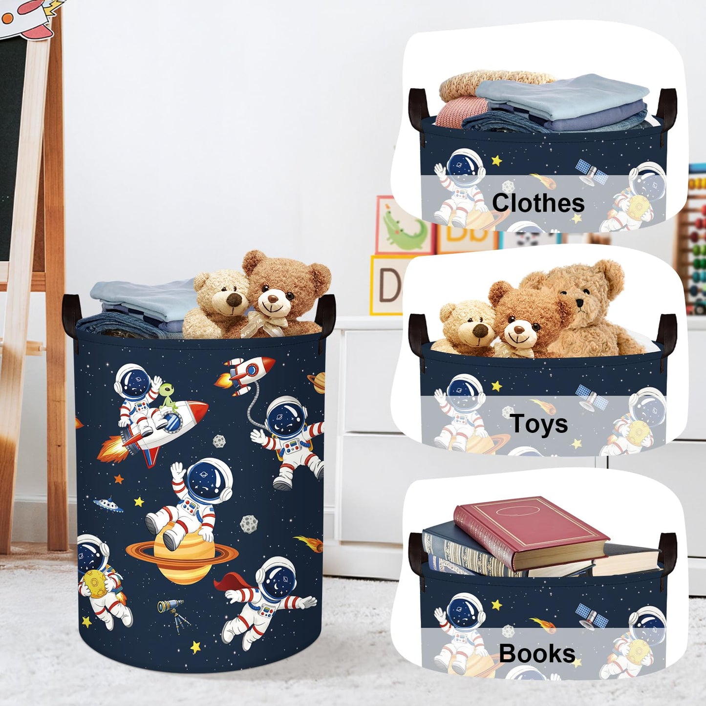 HUUMONSS Space Rockets Laundry Hamper Cartoon Astronaut Large Storage Basket Planet Collapsible Parents Organizer Boys Clothes Toy Bins for Bedroom, Bathroom, Alien, 63L