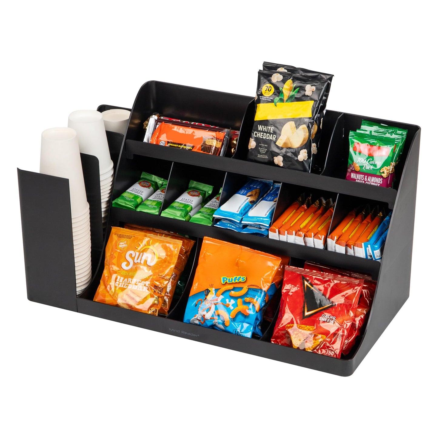 Mind Reader Cup and Condiment Station, Countertop Organizer, Coffee Bar, Kitchen, Stirrers, Black