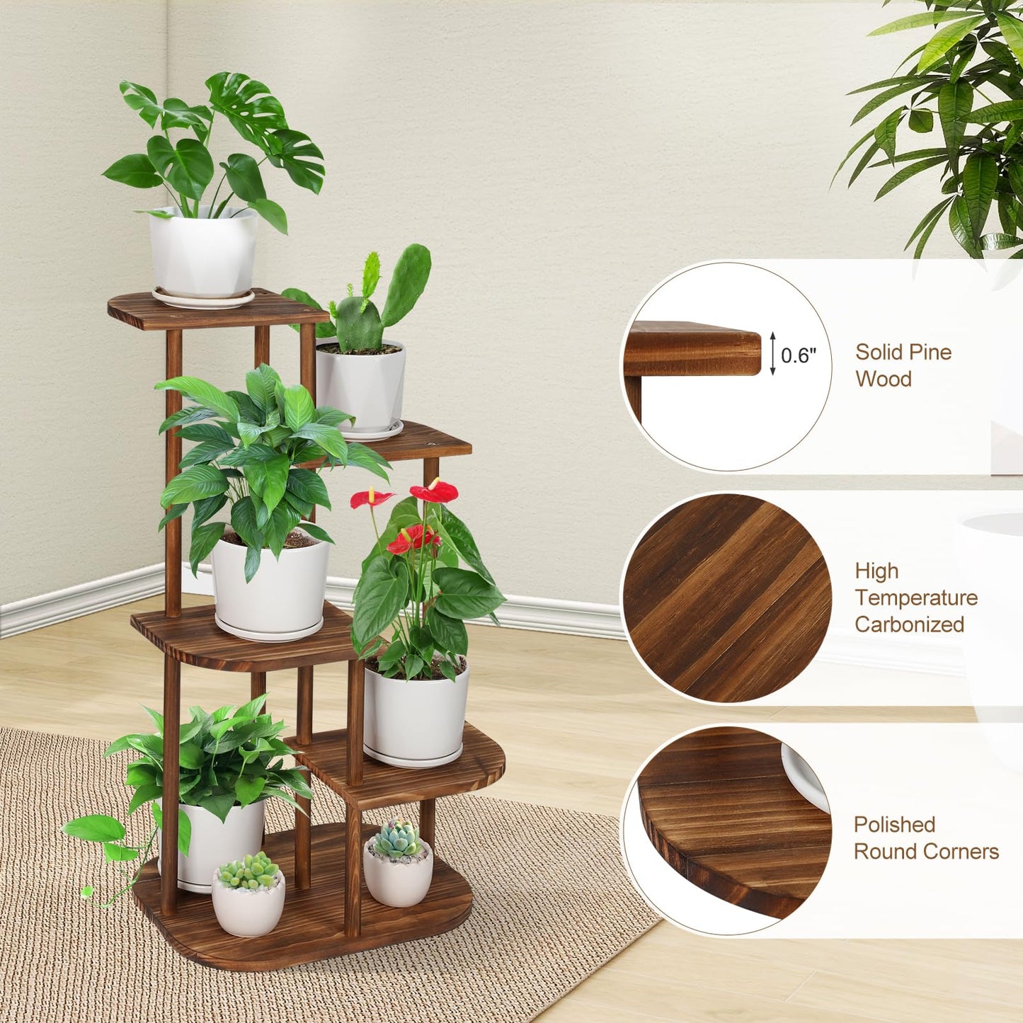 Jotsport 5 Tier Wood Plant Stand for Multiple Plants Indoor Plant Shelf Multi-Tier Flower Pot Holder Corner Display Rack