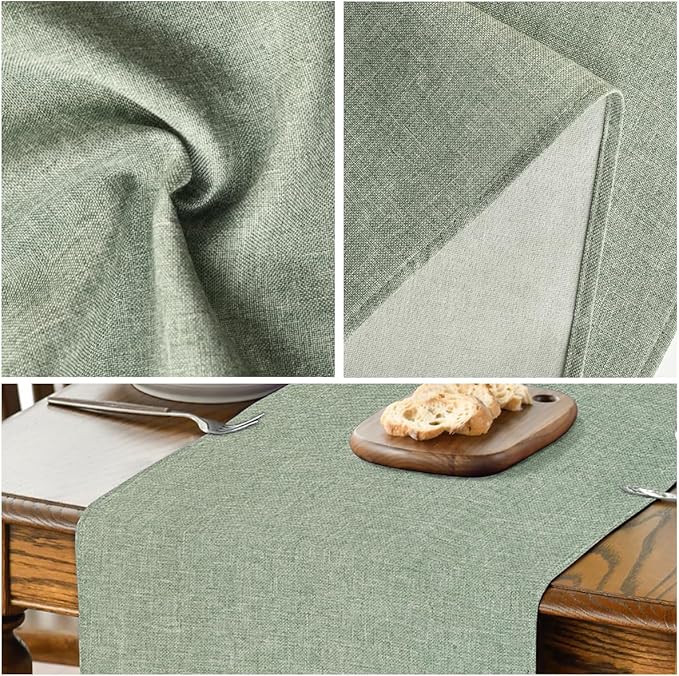 Artoid Mode Sage Green Table Runner, Seasonal Spring Summer Washable Kitchen Dining Table Decoration for Home Party Decor 13x120 Inch