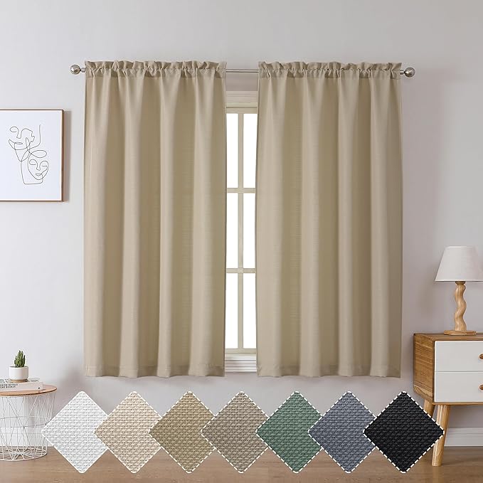 Chyhomenyc Camel Curtains 54 Inch Length 2 Panels, Faux Linen Textured Semi Sheer Light Filtering Soft Airy Rod Pocket Window Treatment Drapes for Living Room Bedroom, Each 30" Wx54 L