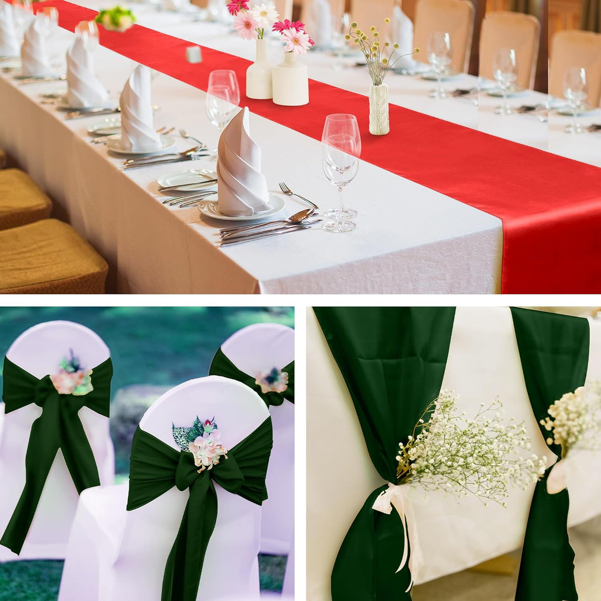 Aneco 16 Pack Christmas Satin Table Runner 12 x 108 Inch Xmas Red, Black Green Long Wedding Satin Silk Table Runner for Wedding Banquet Graduations Birthday Christmas Party Decoration