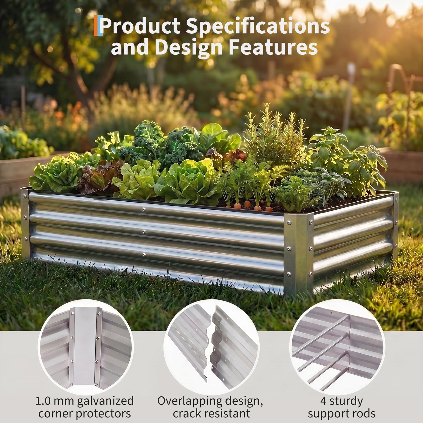 ActiveTrail 2 Pack Galvanized Raised Garden Bed Kit, Large Rectangular Metal Oval Raised Garden Beds, Outdoor Deep Root Box Planter for Gardening, Vegetables, Flowers, Herbs (4x2x1FT, Silver)