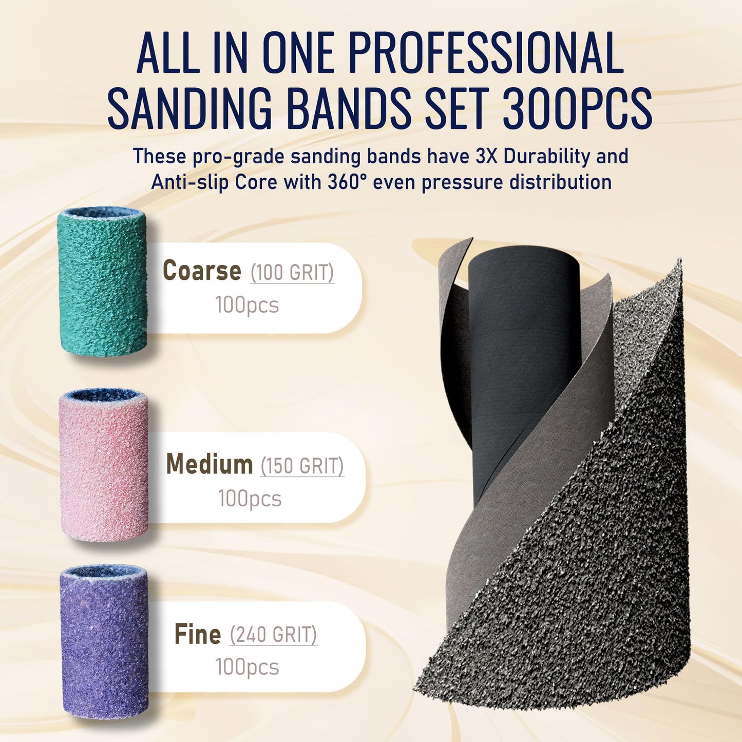 Maryton 300 Pcs Sanding Bands for Nail Drill, 100/150/240 Grit Coarse/Medium/Fine Nail Sanding Band Bulk for Professional Salons Manicures and Pedicures
