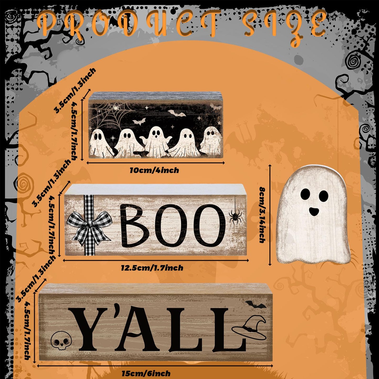 Lineshading 4 Pcs Halloween Table Decoration Wooden Ghost Tiered Tray Decoration Rustic Wood Ghost Block Signs Gift Halloween Centerpiece Farmhouse for Home Tabletop Kitchen Shelf