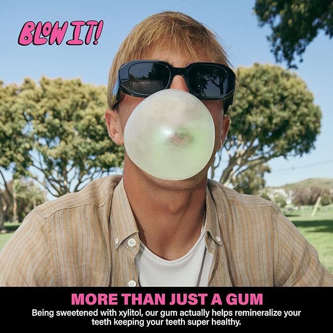 Blow It - Caffeinated Xylitol Gum - Intensified Energy and Focus Boost Effect - Green Coffee Bean Infused Sugar Free Gum - Zapple Flavor - 3-Pack (30 Pieces)