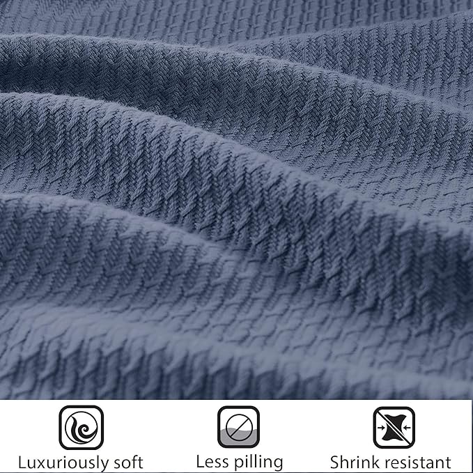 Madison Park Soft Certified 100% Egyptian Cotton Breathable Cozy Blanket, Premium Waffle Knit Classic Design, Luxury All Season Lightweight Cover for Bed, Couch and Sofa, Blue Full/Queen(90"x90")