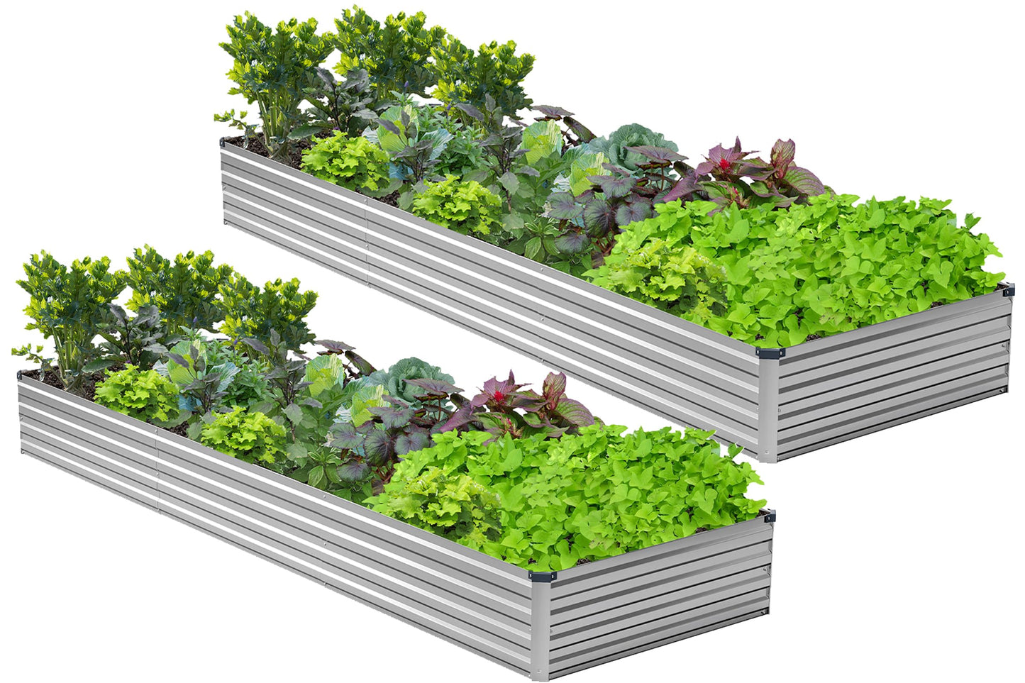 Easllre 2PCS 12x3x1ft Galvanized Raised Garden Bed,Outdoor Planter Box Metal Patio Kit Planting Bed for Vegetables Flowers Herb,Silver