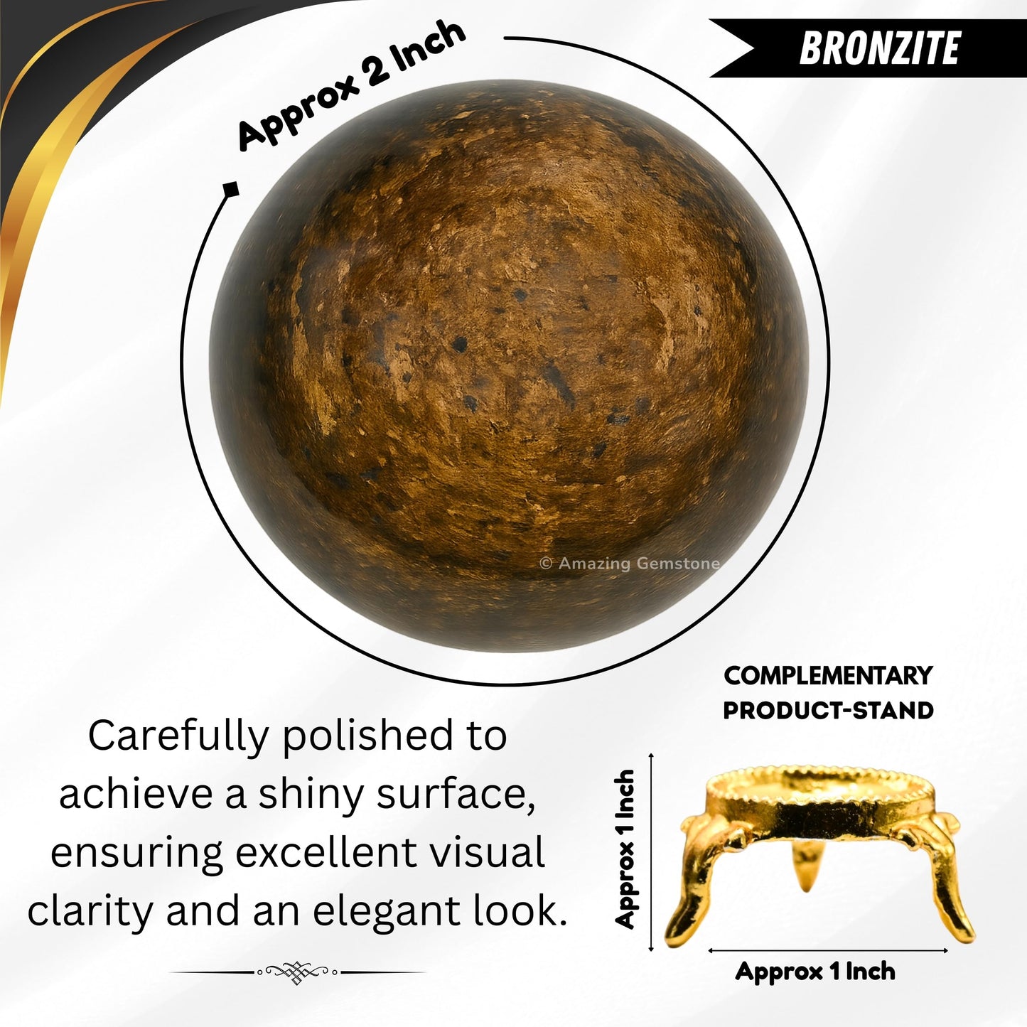 Bronzite Crystal Ball with Stand - 2" Inches Crystal Sphere Meditation Balls for Witchcraft and Decorative Balls