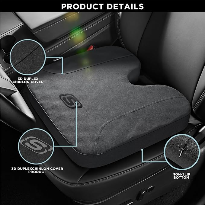 Skechers™ Memory Foam Seat Cushion with 3D Duplex Chinlon Cover, Ultimate Premium Coccyx Cushion for Tailbone Pain - Gray Seat Pad for Car, Office Chair, Wheelchair - Sciatica & Back Pain Relief