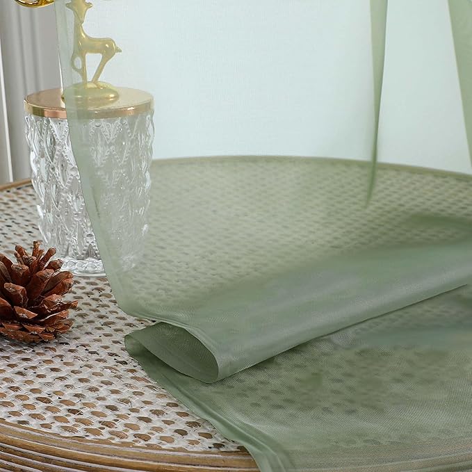 OVZME Sage Green Bedroom Curtains 96 Length for Farmhouse, 59 Inch Extra Wide Light Filtering Voile Drapes Light Airy Window Decor for Patio Door Living Room Bedroom Dining, 59Wx96L Inches