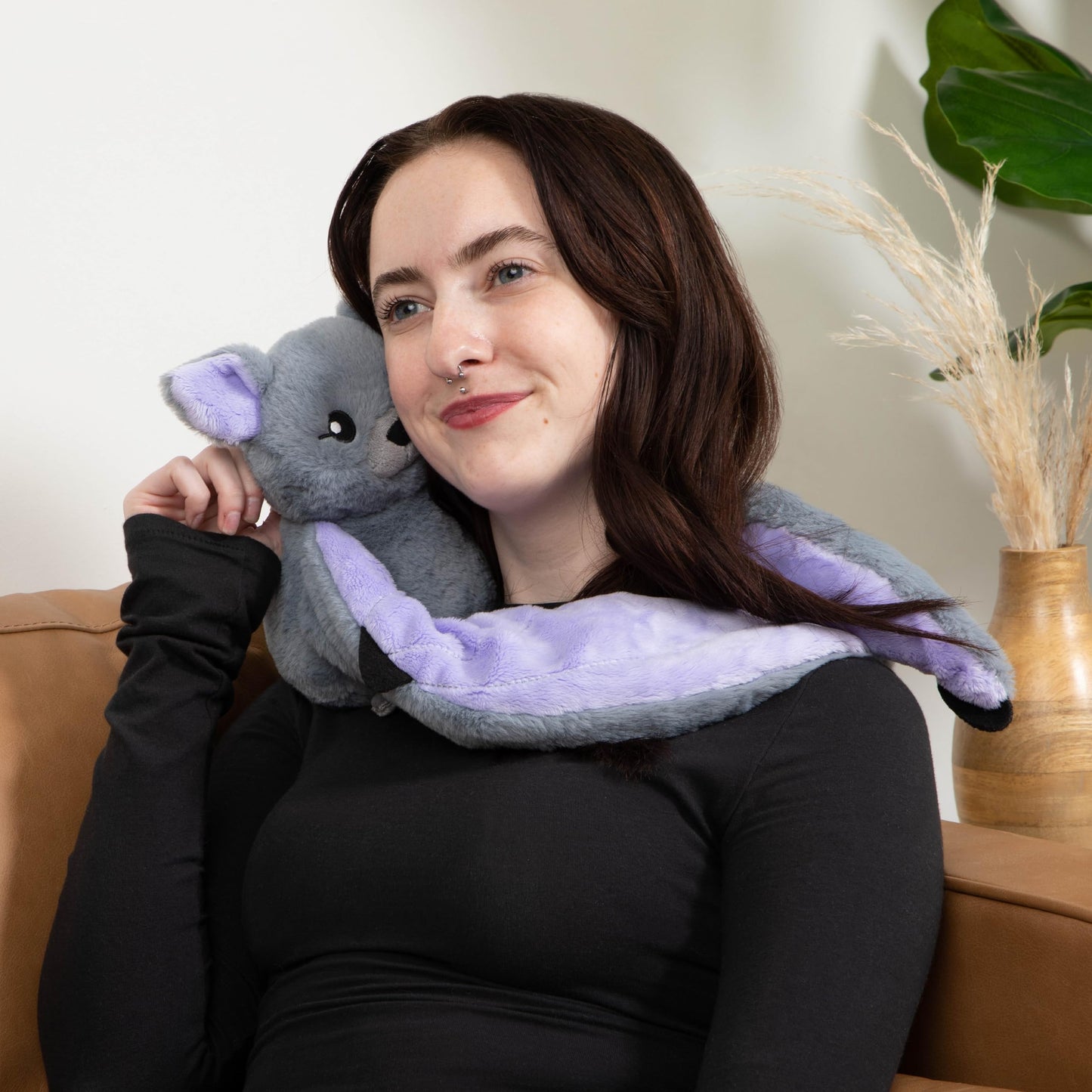 HUGIMALS Hugarounds Berkeley the Bat 2.5 lb Microwaveable & Freezable Weighted Plush Neck & Shoulder Wrap | Soothing, Comforting Hugs for Self-Care & Relaxation | Unscented for Ages 2+