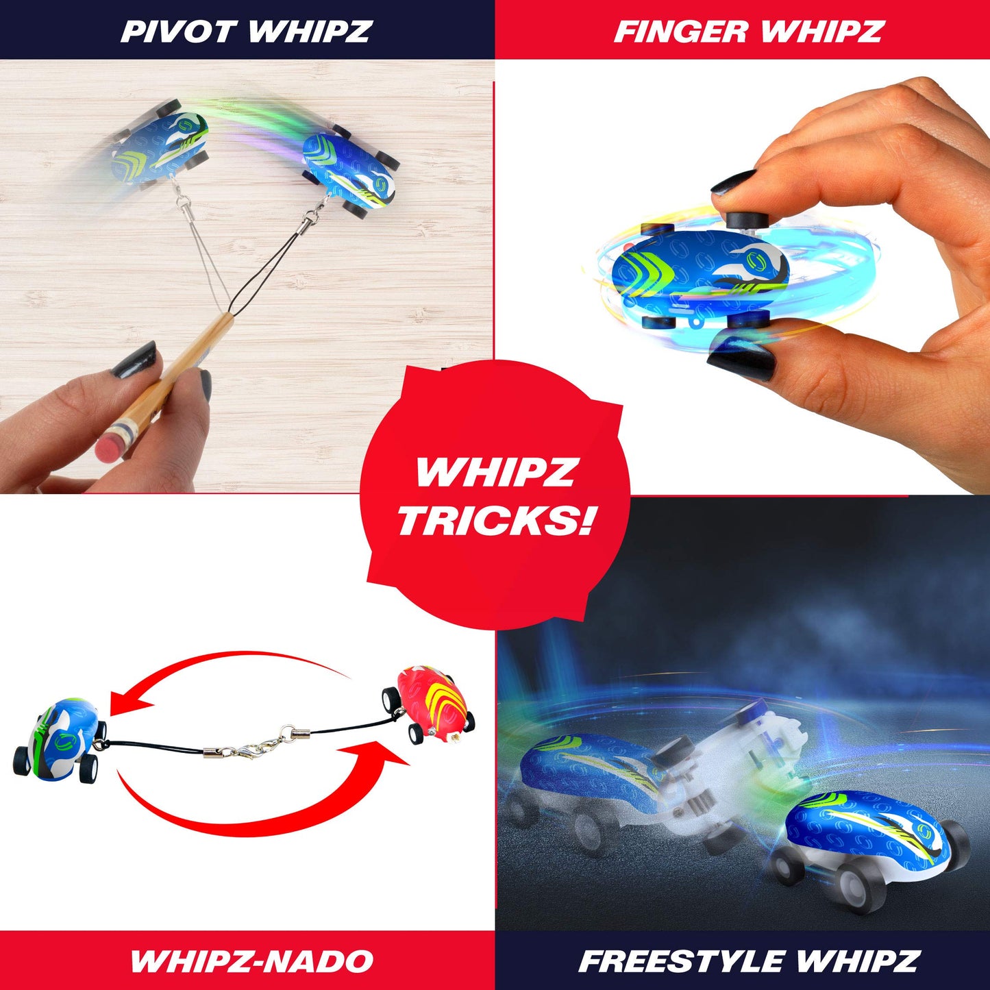 USA Toyz Whipz Duo Micro Racers Toy Cars for Kids - 2pk Mini Keychain, Glow in The Dark LED Fast Pocket Racers Fidget Toys, 2 Mini Cars with 2 Racing Stunt Balls, 2 Clips, and 2 USB Chargers