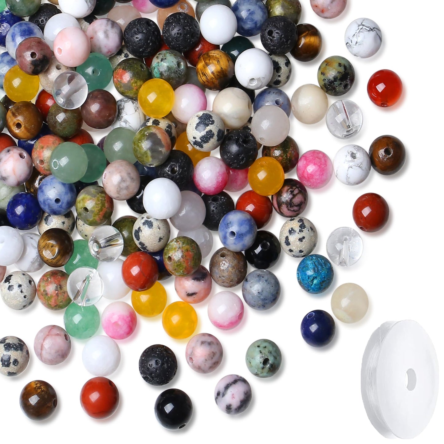 NUKAYAI Natural Stone Beads 100pcs 8mm Round Stone Beading Loose Color Mixed DIY Smooth Beads for Bracelet Necklace Earrings Making (25 Material-8mm)