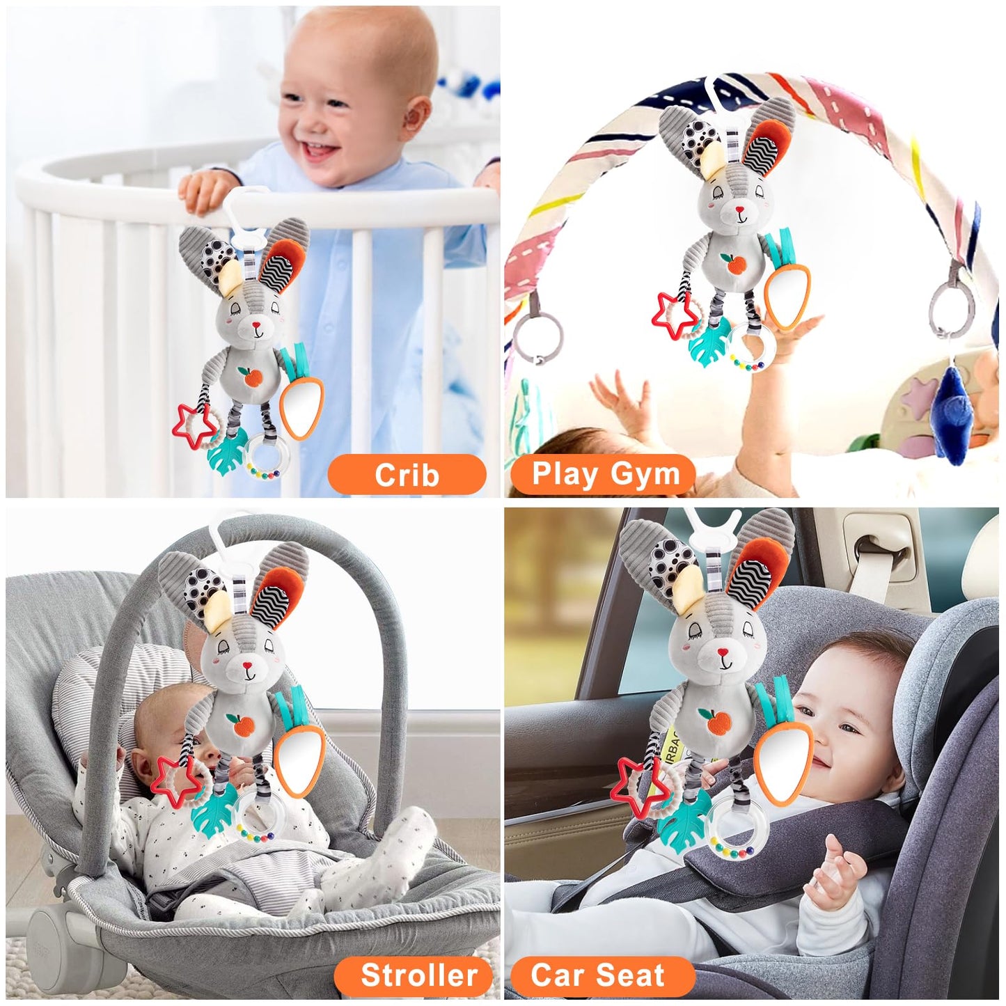 Baby Hanging Toys 0-12 Months - Interactive Stroller & Car Seat Toy with Jingle Sounds, Clinking Rings & Detachable Links | Safe Developmental Toys for Activity Gyms, Infant Baby Crib Mobile