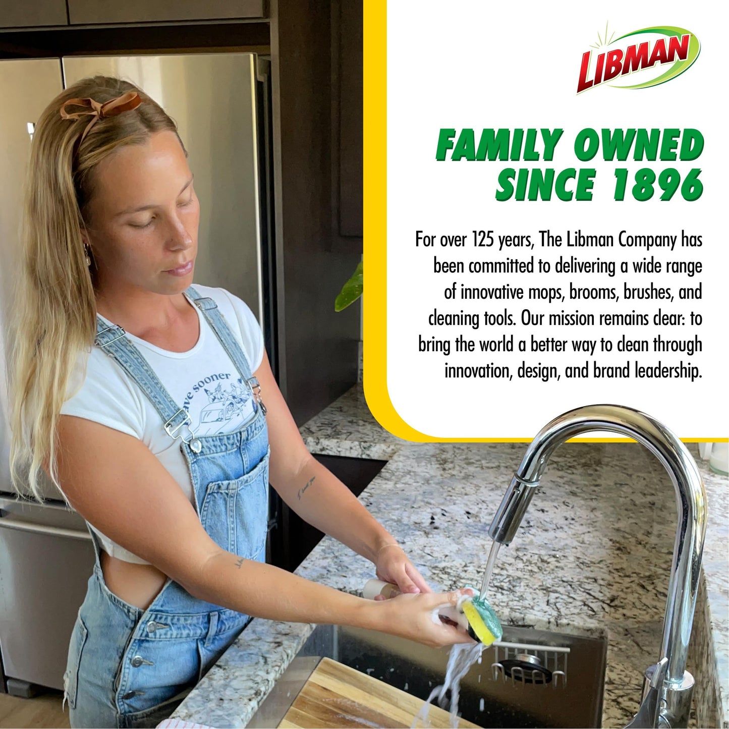 Libman Dishmatic I-Stand Dish Wand Kit, Kitchen Cleaning Scrub Brush with Handle and Soap Dispenser for Scrubbing and Washing Dishes, Refillable Standing Dispensing Scrubber Brushes, 3 Sponge Refills