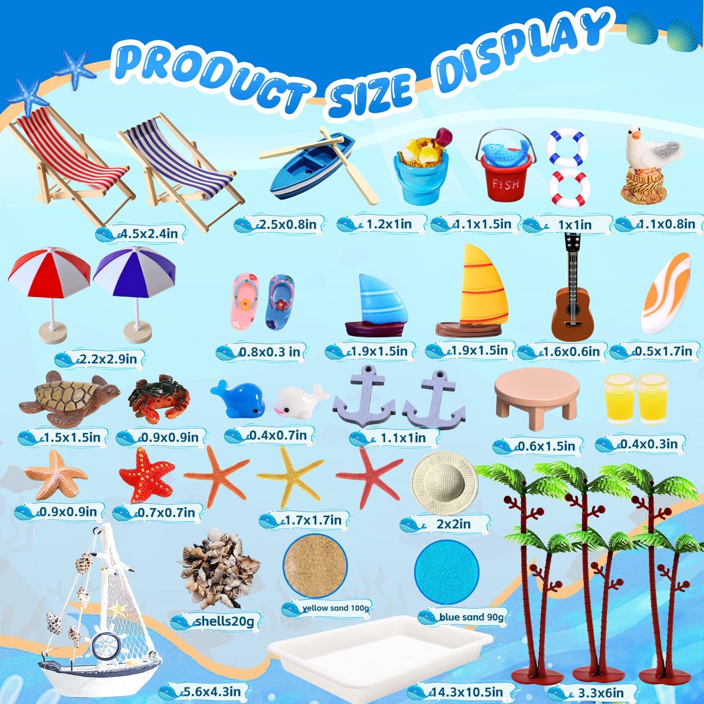 Pamonrueer 39 Pcs Miniature Summer Beach Accessories Ocean Diorama Supplies Sand Box Beach Theme Cake Decorations Sea Animal Figurines Shell Cake Topper Party Gifts Diorama Projects