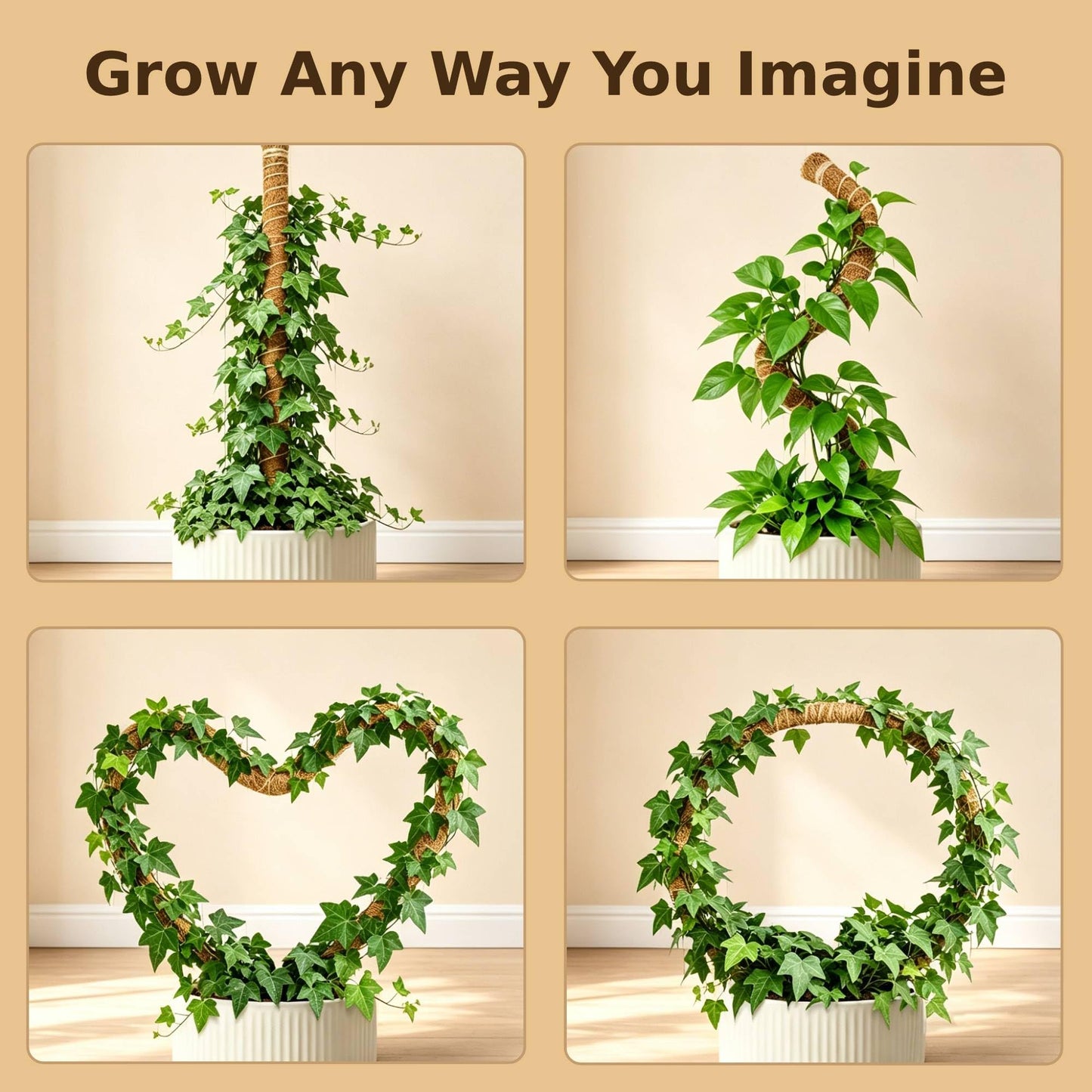 4 Pack Moss Pole, 2 Pack 28" & 2 Pack 48" Bendable Monstera Plant Support, Plant Stakes for Climbing Indoor Plants, Coco Coir Moss Pole for Potted Plants, Pothos, Philodendron