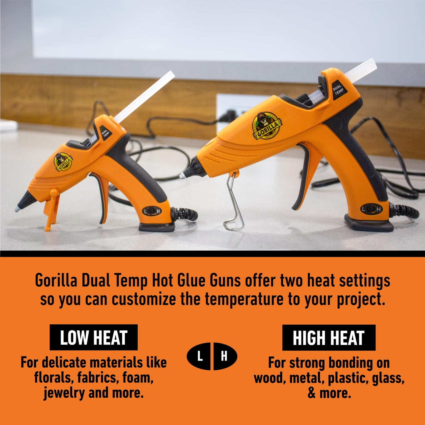 Gorilla Hot Glue Gun (Pack of 1) - Dual Temp Full Size Hot Glue Gun with Precision Nozzle, Easy Squeeze Trigger, and Enhanced Safety Features for DIY, Craft, Repairs, and More