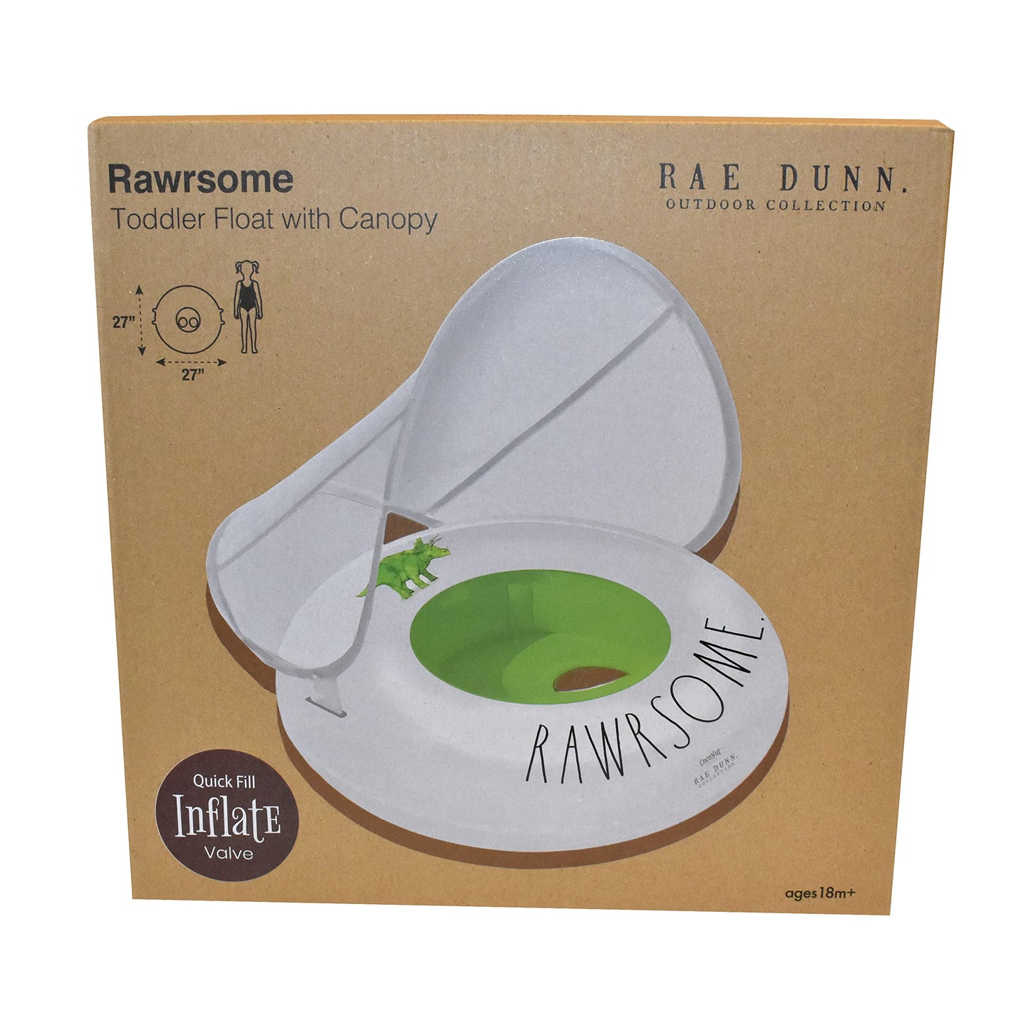Coconut Float Rae Dunn x Toddler Float with Canopy - New Velcro Connectors! - Child Sized Inflatable Raft & Durable Water Toy - Stable Ride-On for Summer Parties & Swim Events (Rawrsome)