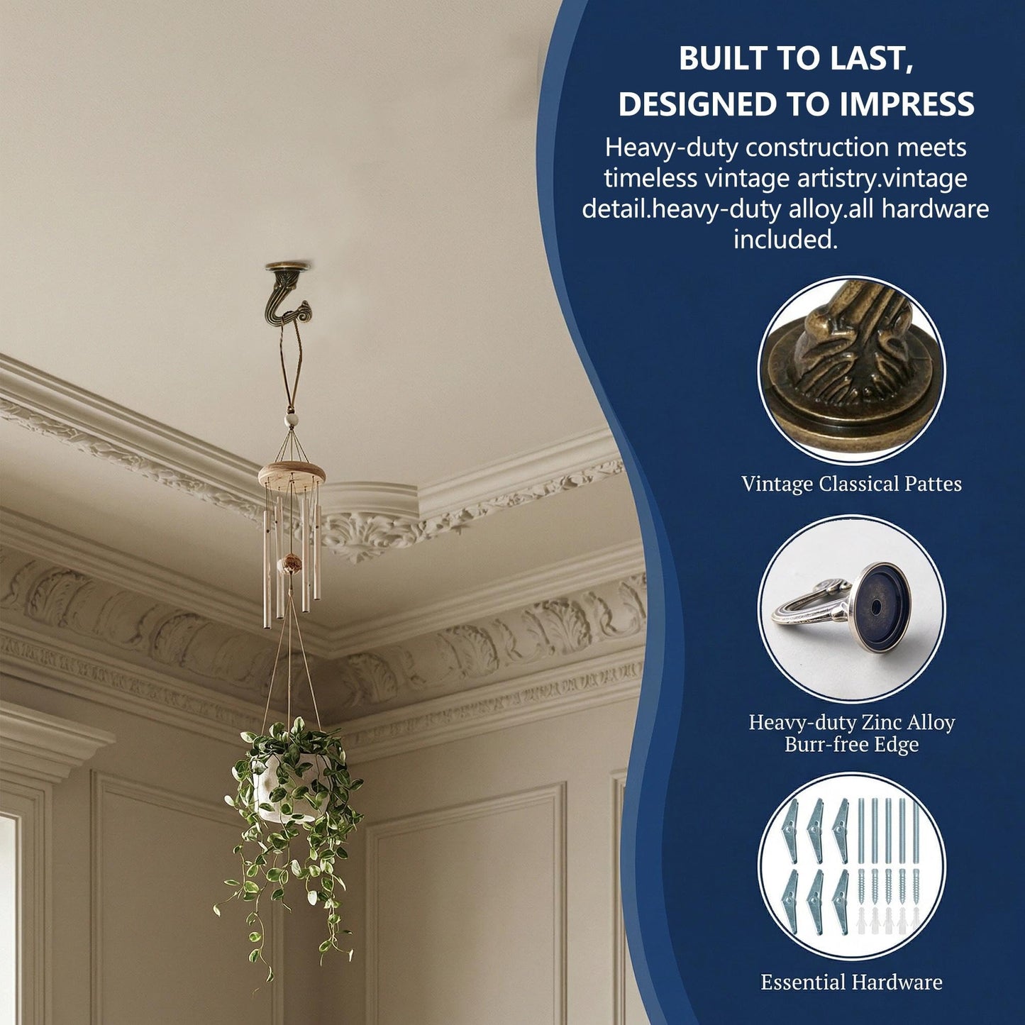 RiseDirectly 6-Pack Heavy Duty Bronze Green Ceiling Hooks for Hanging Plants, Swag Hooks with Hardware for Chandeliers, Indoor Plant Hangers & Lightweight Decor