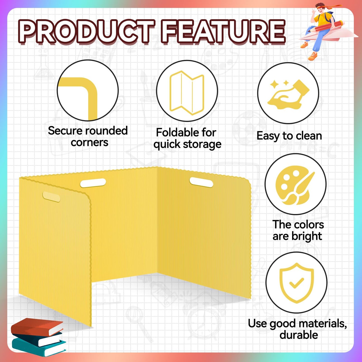 24 Pcs Desk Dividers for Students Plastic Durable and Waterproof Privacy Folders Shields Test Dividers with Classroom Privacy Boards for School Study Teacher Supplies (Yellow)