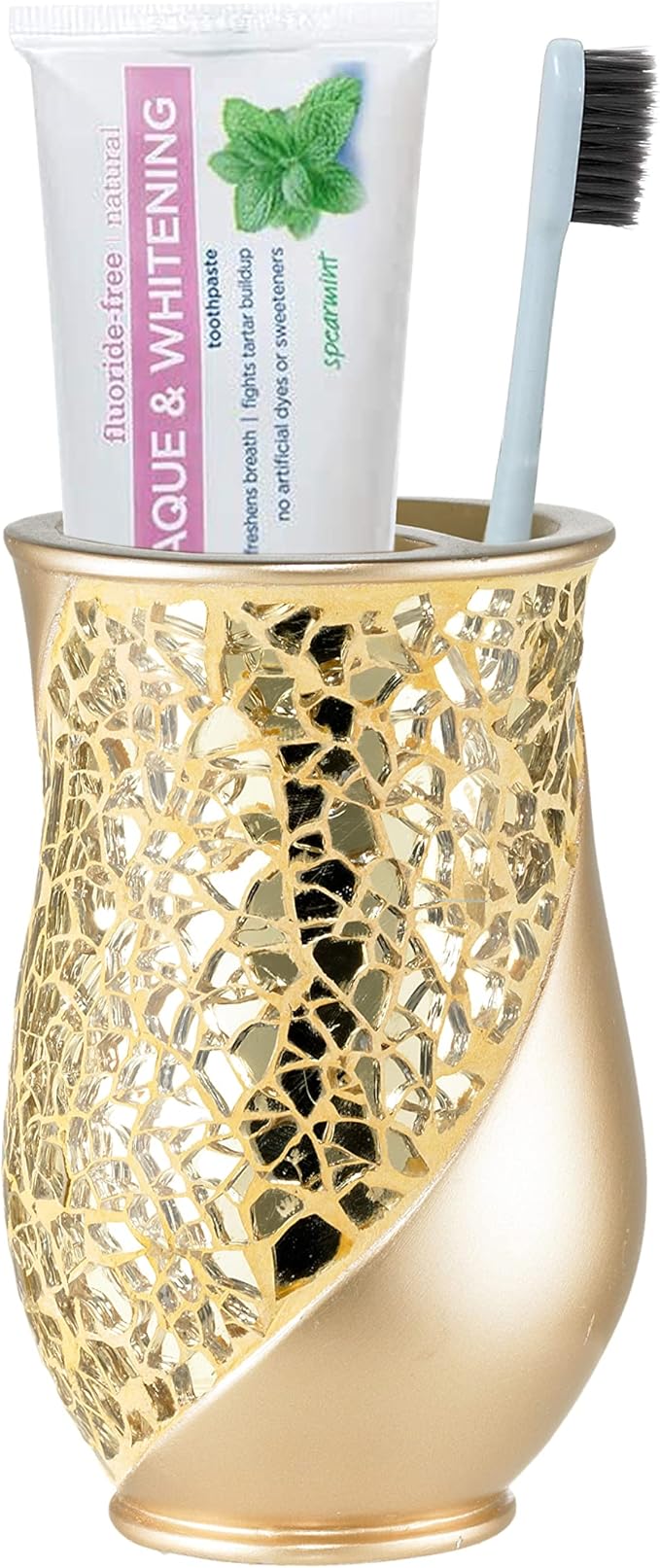 Zahari Home Sinatra Bath Tooth Brush Holder Modern Tooth Brush and Toothpaste Holder, Champagne