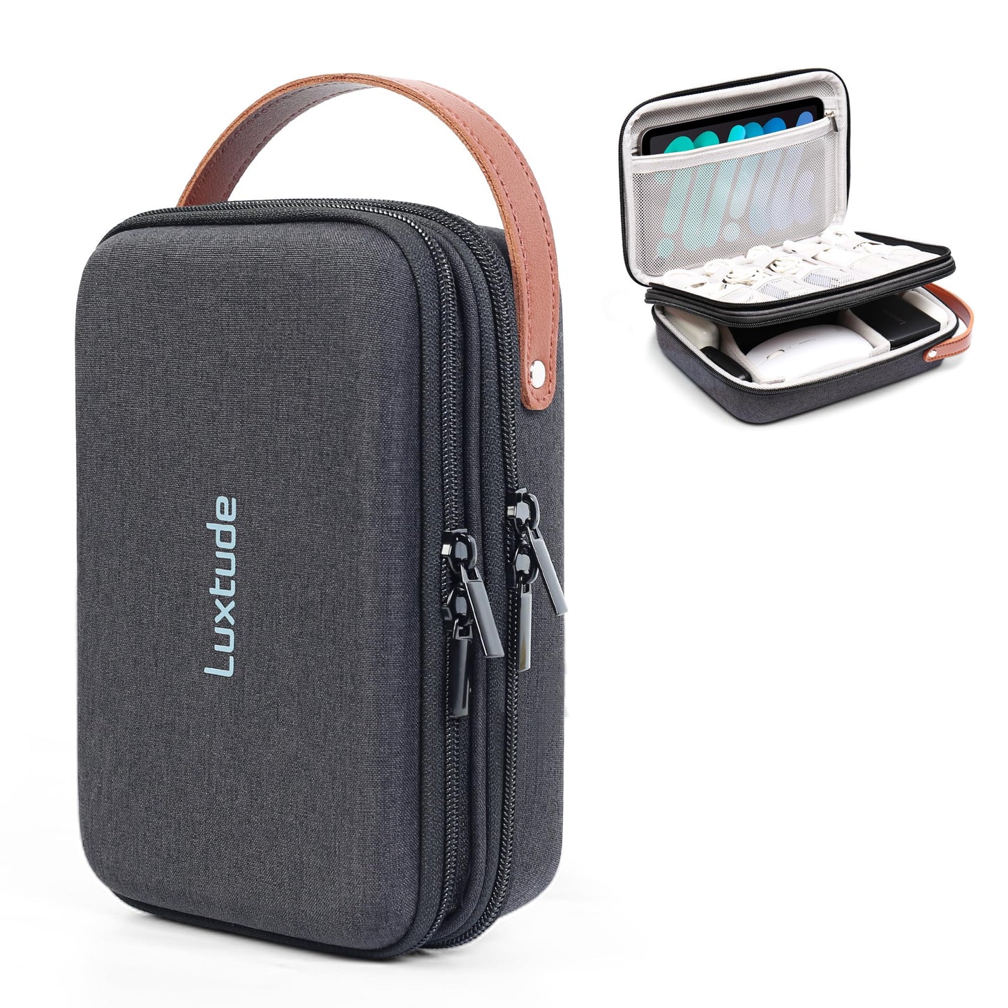 Luxtude Electronics Organizer Travel Case, Portable Tech Bag for Working/Travelling, Sturdy Hard Shell Zipper Cases for Charger/Mouse/Hard Drive, Case Only