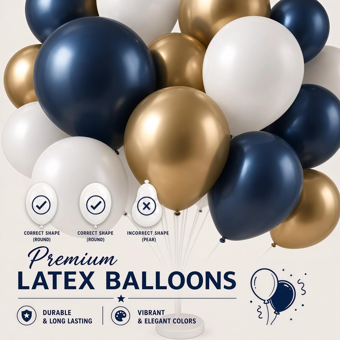Balloon Column Kit for Floor- Set of 2,Balloon Columns with Stand, Base and Pole,Balloon Tower Backdrop Decoration for Wedding, Baby Shower, Birthday Party, or Bachelorette Parties (BLUE GOLD)