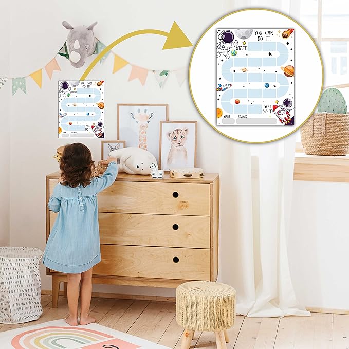 10 Outer Space Astronaut Reward Chart with 216 Round Stickers, Incentive Behavior Chart for Kids at Home Classroom, Kids Routine Daily Chore Sticker Chart-A18