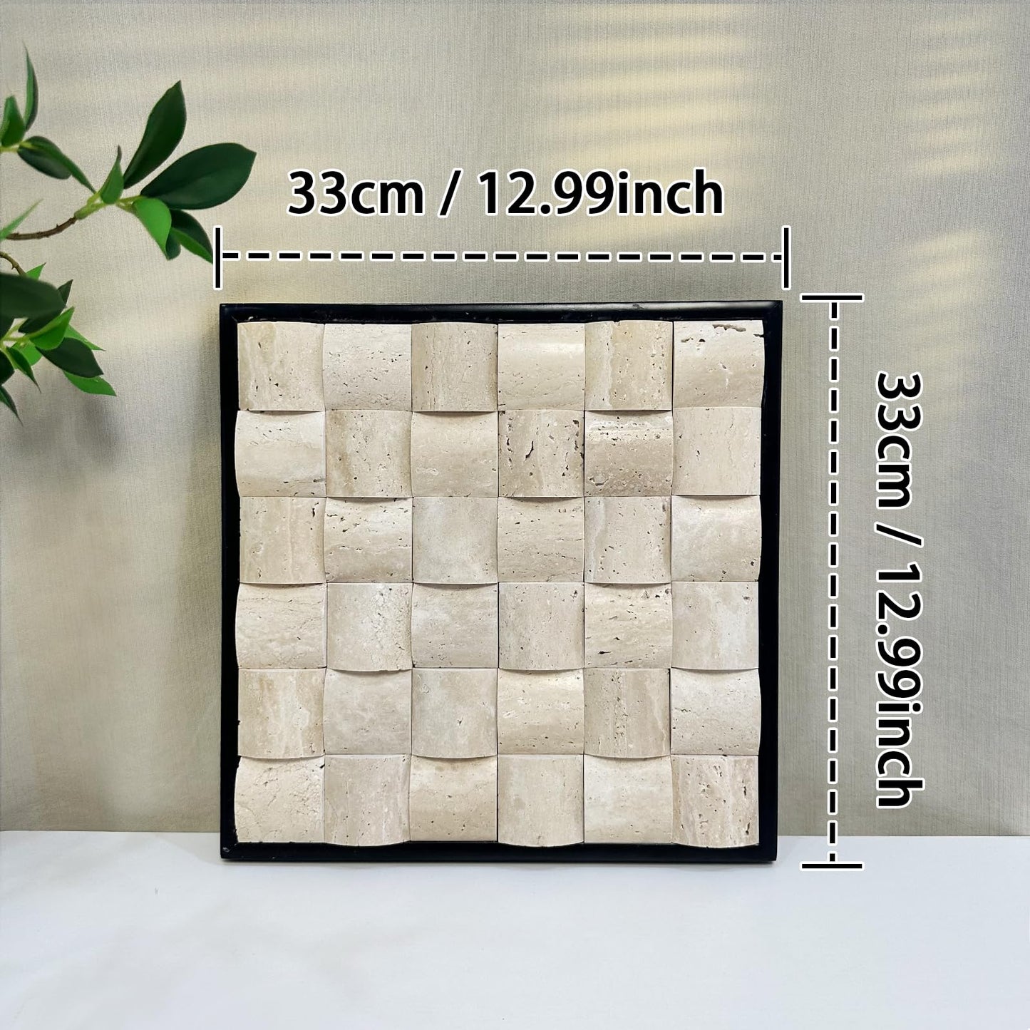 SIRIZEN-DIVING 3D Decorative Travertine Wall Art, Natural Stone Mosaic,Black Frame, Marble Decor, Marble Painting (Beige)