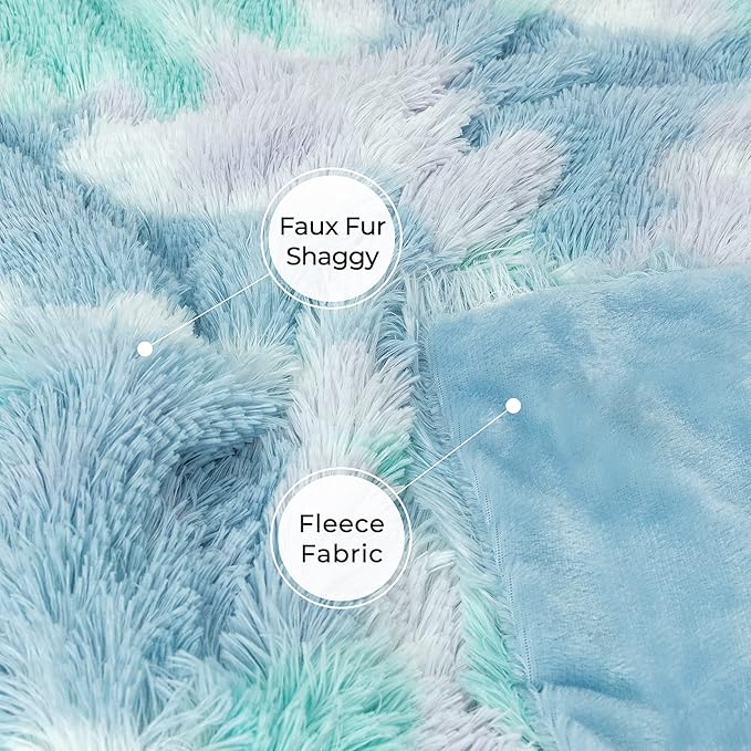 Tuddrom Decorative Extra Soft Faux Fur Throw Blanket,Solid Reversible Fuzzy Lightweight Long Hair Shaggy Blanket,Fluffy Cozy Plush Fleece Comfy Microfiber Fur Blanket for Couch Sofa Bed,Tie Dye Blue