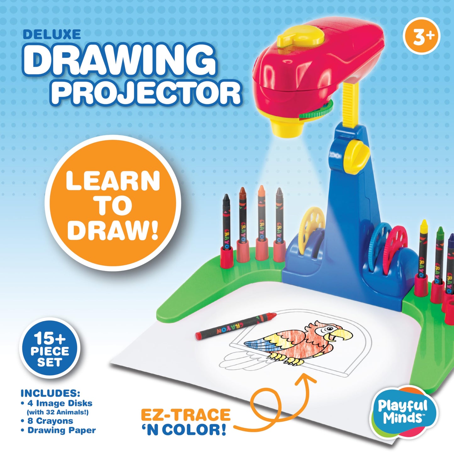 Thin Air Brands Drawing Projector for Kids 3 & Up, Preschool Tracing Projector Kit Includes 32 Animal Drawings on 4 Sturdy Discs, 8 Crayons & 1 Pad of Drawing Paper for Fun Play-Based Learning