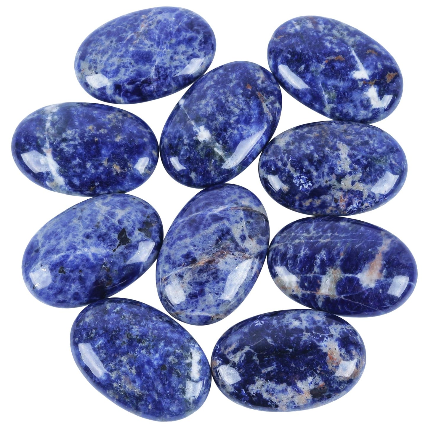 Loveliome Natural Sodalite Oval Polished Worry Stones, Healing Crystal Indoor Fountain Stones Massage Energy Anxiety Relief Items