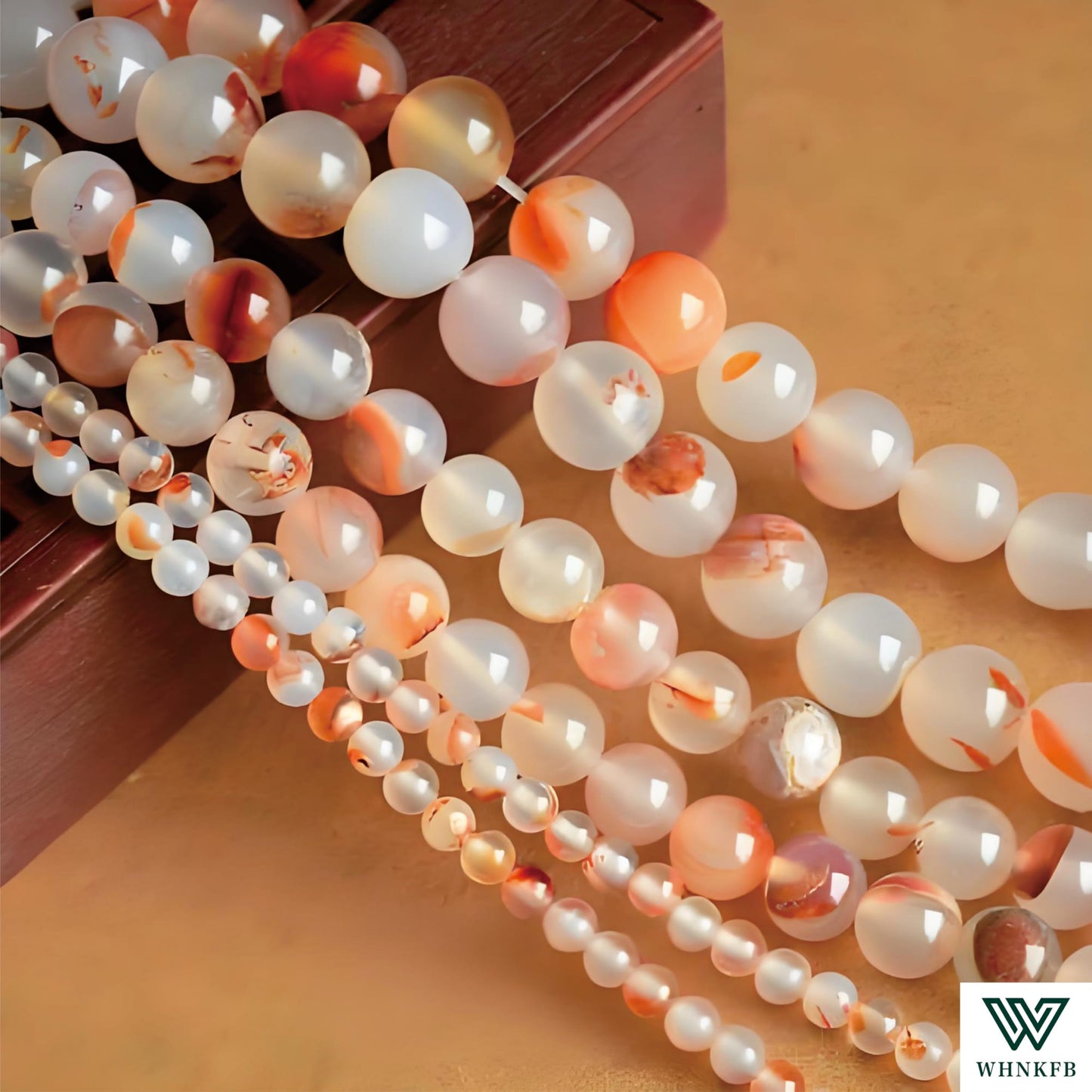 WHNKFB 10mm 50PCS Natural Red Flower Agate Round Beads, Volcanic Blossom Loose Gemstone Beads for Jewelry Making Craft - 4mm 6mm 8mm 10mm Options with Free Elastic Cord
